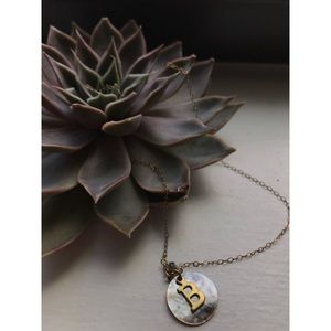 Custom B initial necklace, gold and blue
